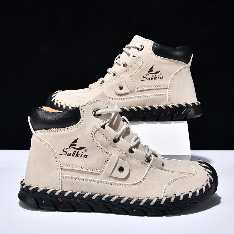 New 2025 Handmade Men Boots Design Sneakers Man Outdoor Casual Leather Men Shoes Ankle Boots Fall Breathable Hot Sale Men Shoes