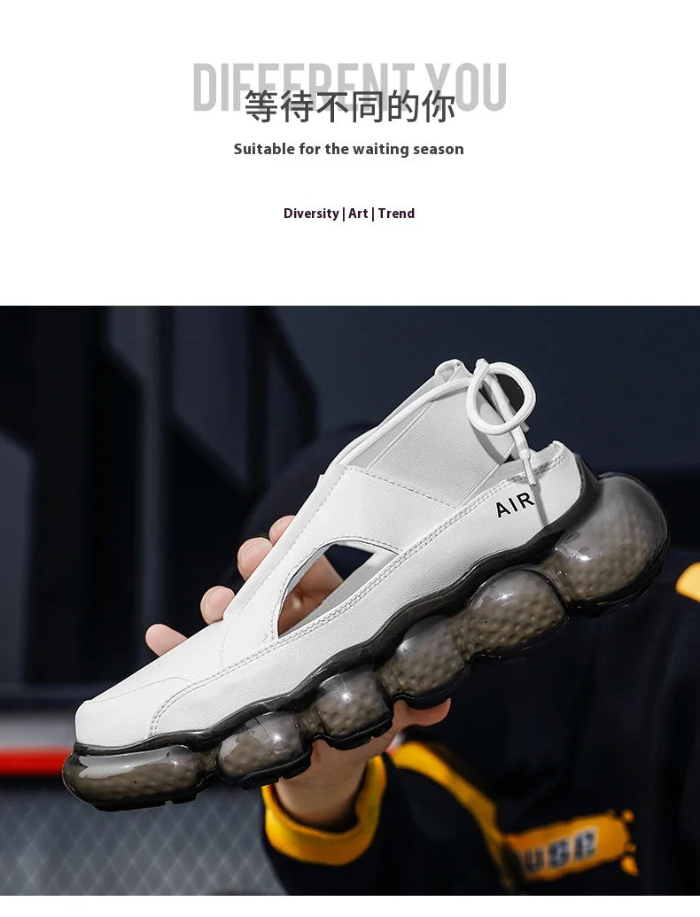 New popcorn cushioned soft sole coconut shoes low top casual sports shoes men's leather summer hollow fashion sandals