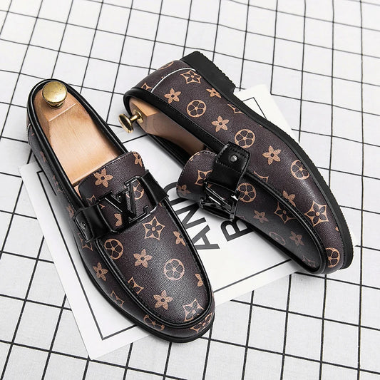 2025 New Genuine Leather Beanie Shoes Men's Casual Shoes Korean Style Trendy Lazy Shoes Light Luxury Personalized Big Brand Shoe