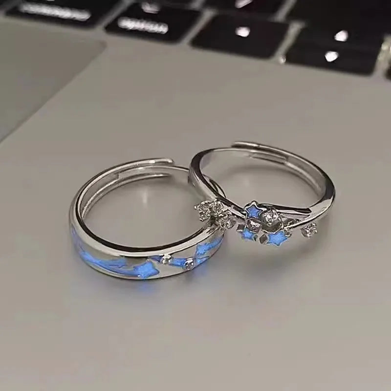 Sweet Couple Night Glowing Star Style Unique Design Premium Feel Adjustable Rings Simple Opening Luminous Lovers Exquisite Ring