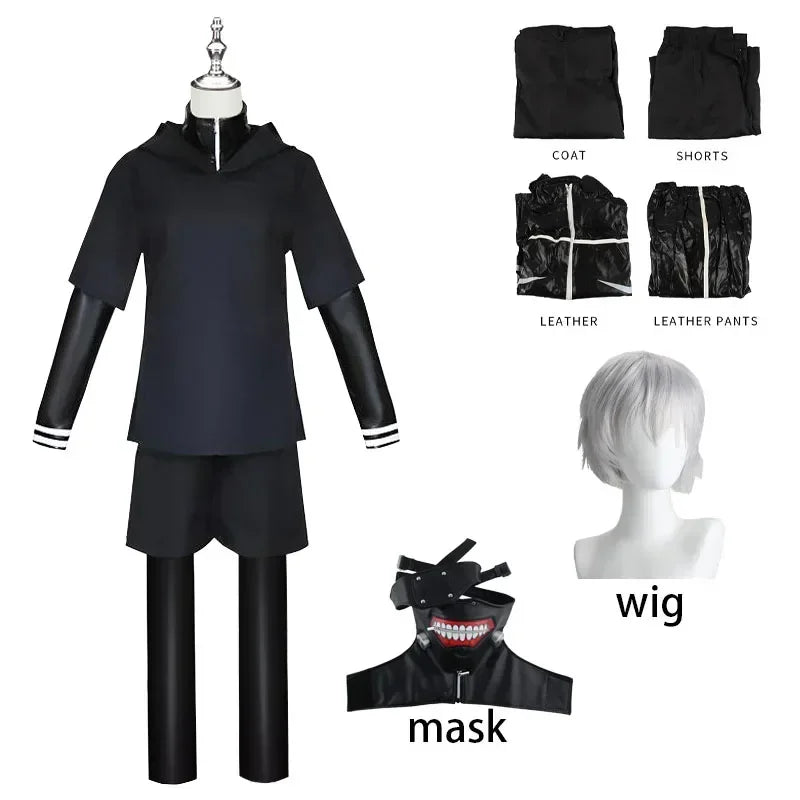 2025halloweenTakGhoul Anime Cosplay Costumes pour hommes, veste à capuche, pantalon, short, ensemble complet de tenues, perruque