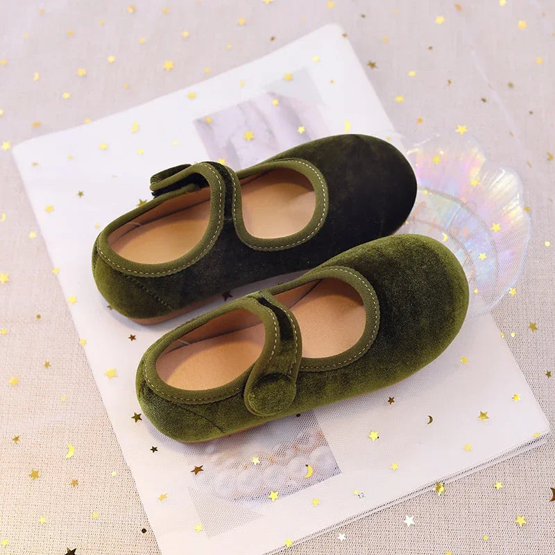New 2025 Autumn Children Princess Shoes Girl's Ballet Flats Fashion Concise Style velvet Shallow Elegant All-match Kids Flats