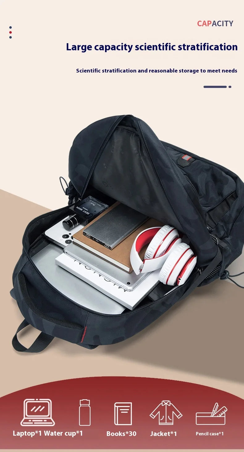 Backpack, male student backpack, computer bag, travel large capacity, thick, handsome, durable, dirt resistant
