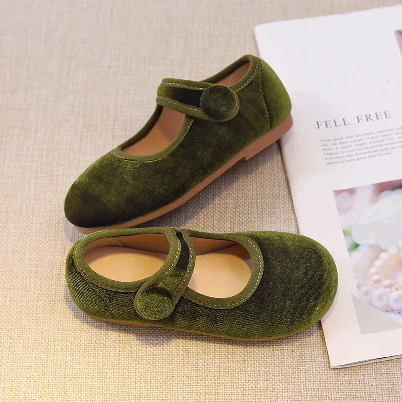 New 2025 Autumn Children Princess Shoes Girl's Ballet Flats Fashion Concise Style velvet Shallow Elegant All-match Kids Flats