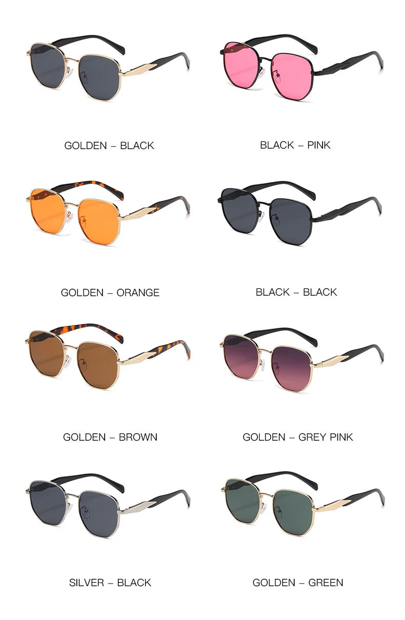 Street Photography Sunglasses For Women, Metal Fashion Uv Anti-retro Round Frame Trendy Personalized Car Sunglasses 2415