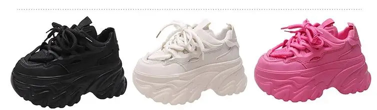 Hidden Heels White Chunky Sneakers Women Breathable Lace Up High Platform Shoes Woman 2025 Autumn Non-Slip Thick Bottom Sneakers