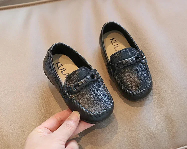 Boys Leather Shoes Black White for School Party Wedding Kids Formal Flats Loafers Slip-on Soft Loafers Children Moccasins 21-30