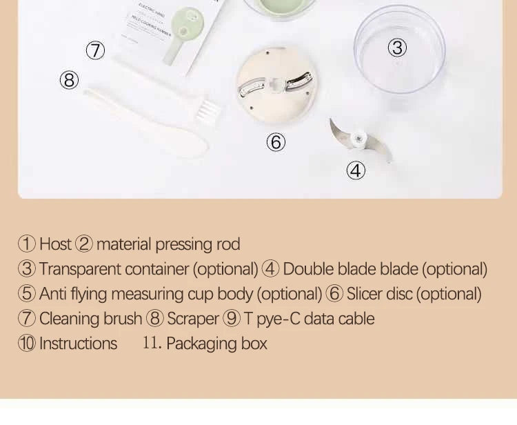 4 in 1 Handheld Electric Vegetable Cutter Set for Garlic Pepper Chili Onion Celery Ginger Meat with Brush Kitchen Tools