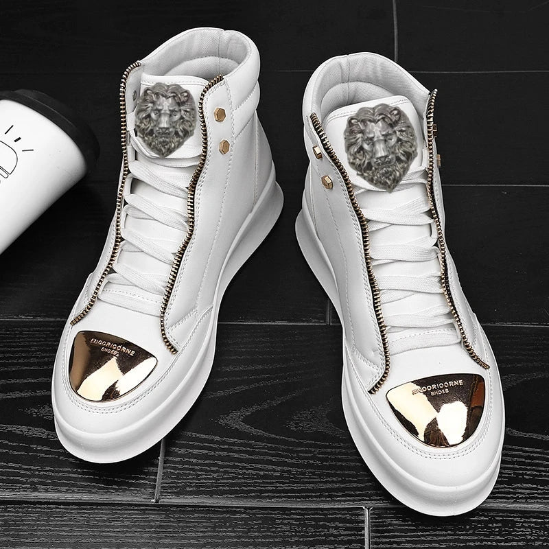 Men's High-Top Designer Sneakers - Casual Athletic Shoes with Zip Detail