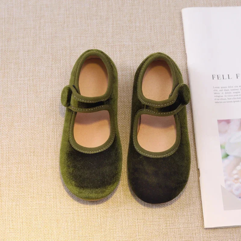 New 2025 Autumn Children Princess Shoes Girl's Ballet Flats Fashion Concise Style velvet Shallow Elegant All-match Kids Flats