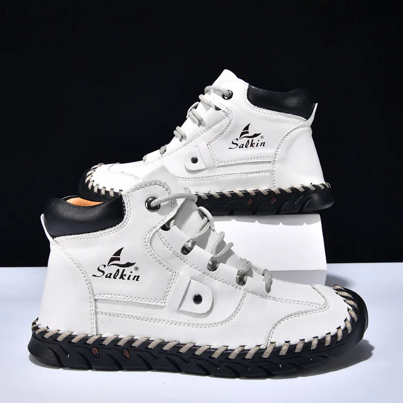 New 2025 Handmade Men Boots Design Sneakers Man Outdoor Casual Leather Men Shoes Ankle Boots Fall Breathable Hot Sale Men Shoes