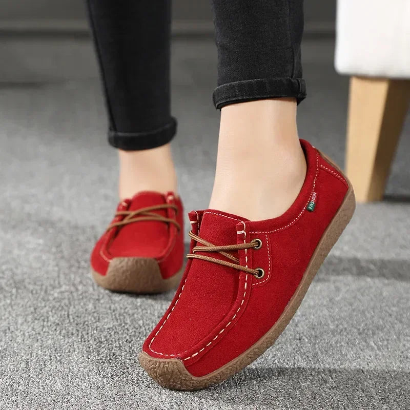 New Arrival Women Casual Shoes 2025 Suede Leather Flats Sneakers Lace Up Moccasins Ladies Shoes Fashion Loafers Plus Size 35-42