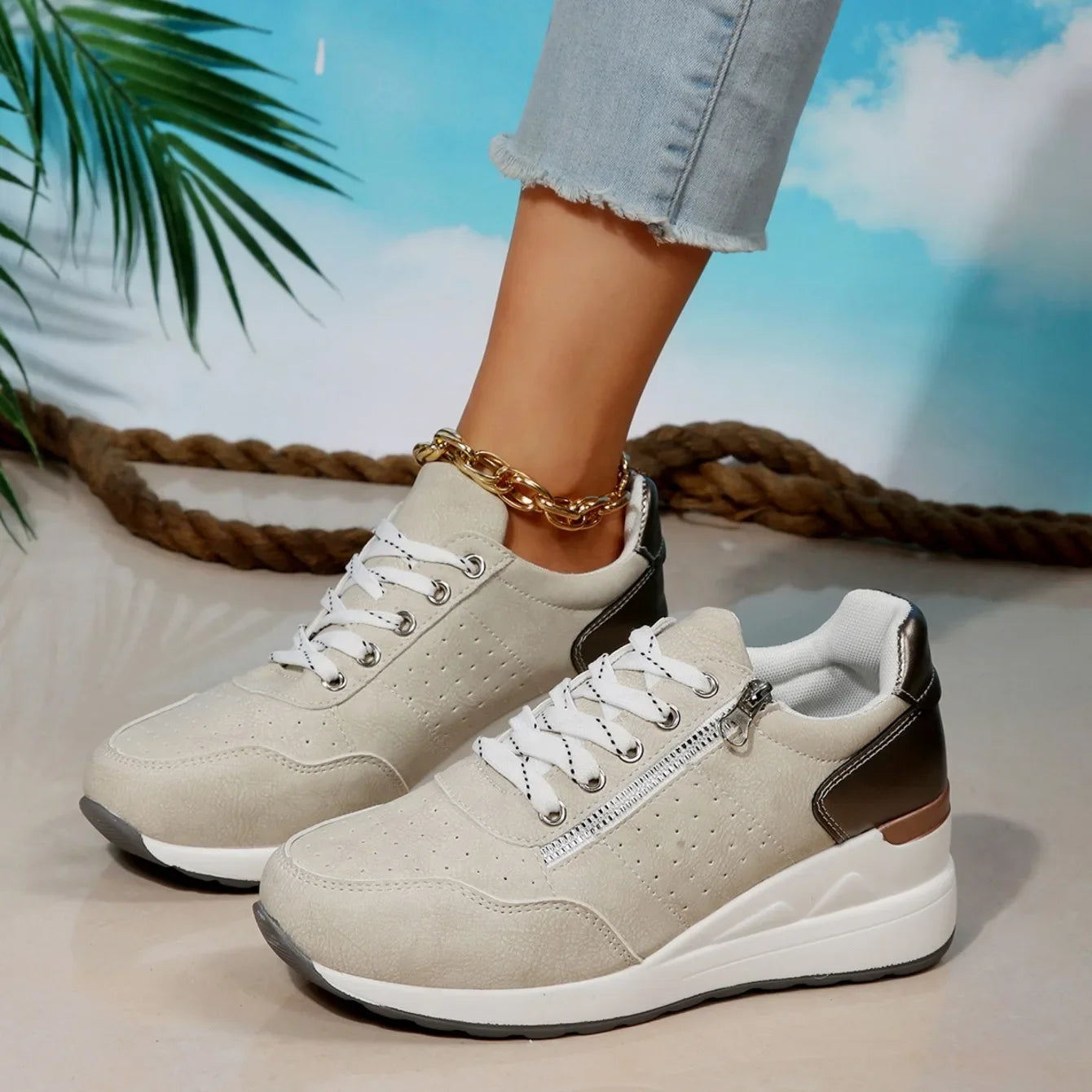 2025 spring autumn Shoes Woman Trend Wedge Platform Casual Shoes Women Lace Up Sports Shoes Woman Non Slip Breathable Sneaker