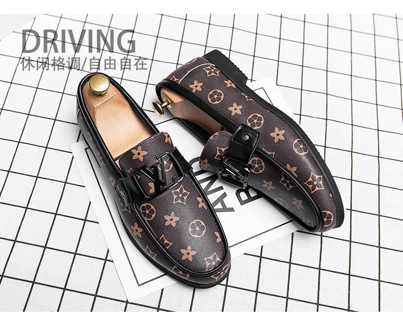 2025 New Genuine Leather Beanie Shoes Men's Casual Shoes Korean Style Trendy Lazy Shoes Light Luxury Personalized Big Brand Shoe