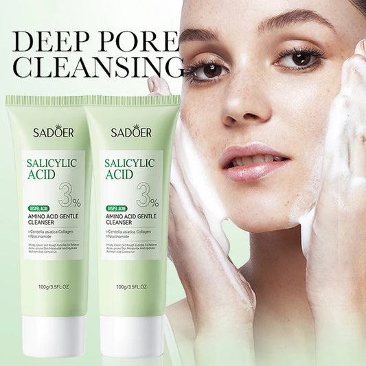 1/2pcs SADOER Salicylic Acid Facial Cleanser Face Wash Foam Face Cleanser Moisturizing Facial Cleansing Face Skin Care Products