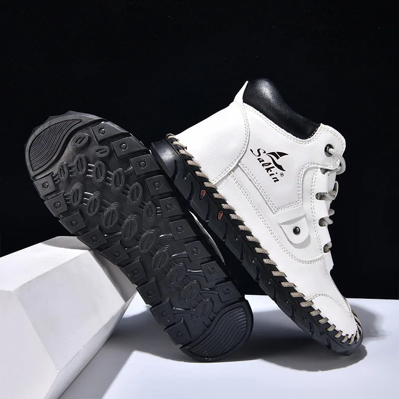 New 2025 Handmade Men Boots Design Sneakers Man Outdoor Casual Leather Men Shoes Ankle Boots Fall Breathable Hot Sale Men Shoes