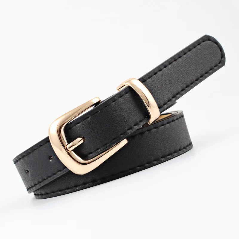 2.4X105cm Women Belts PU Leather Simple Metal Buckle Belt Girls Dress Jean Pants Waistband Belts for Lady Luxury Designer Brand