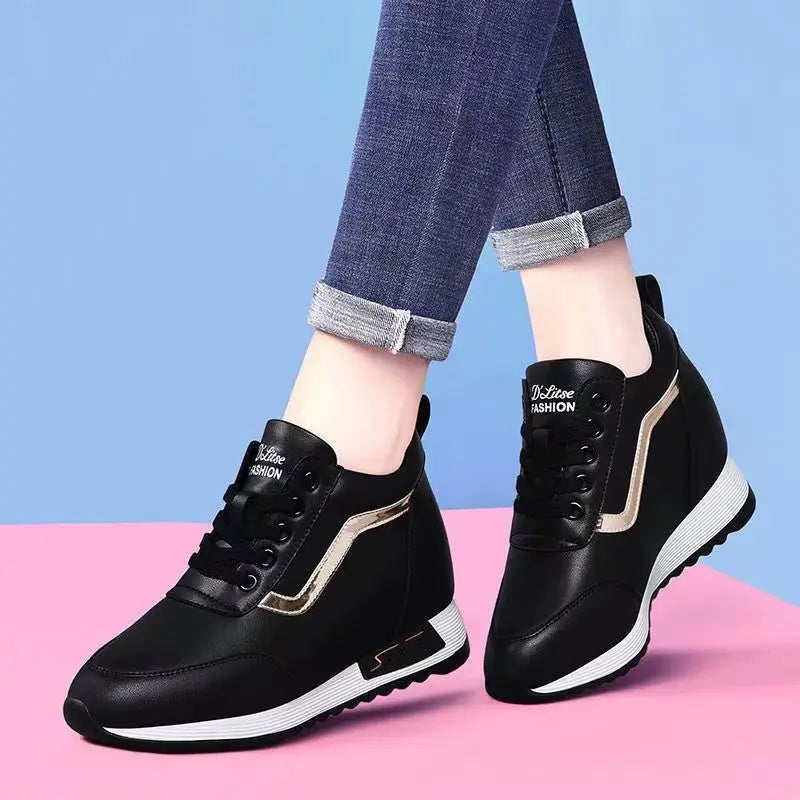 Hot Sale Hidden Heel Women's Shoes Casual Fashion High Quality 2025 New Leather Korean Version Thick Bottom Women Sports Shoes