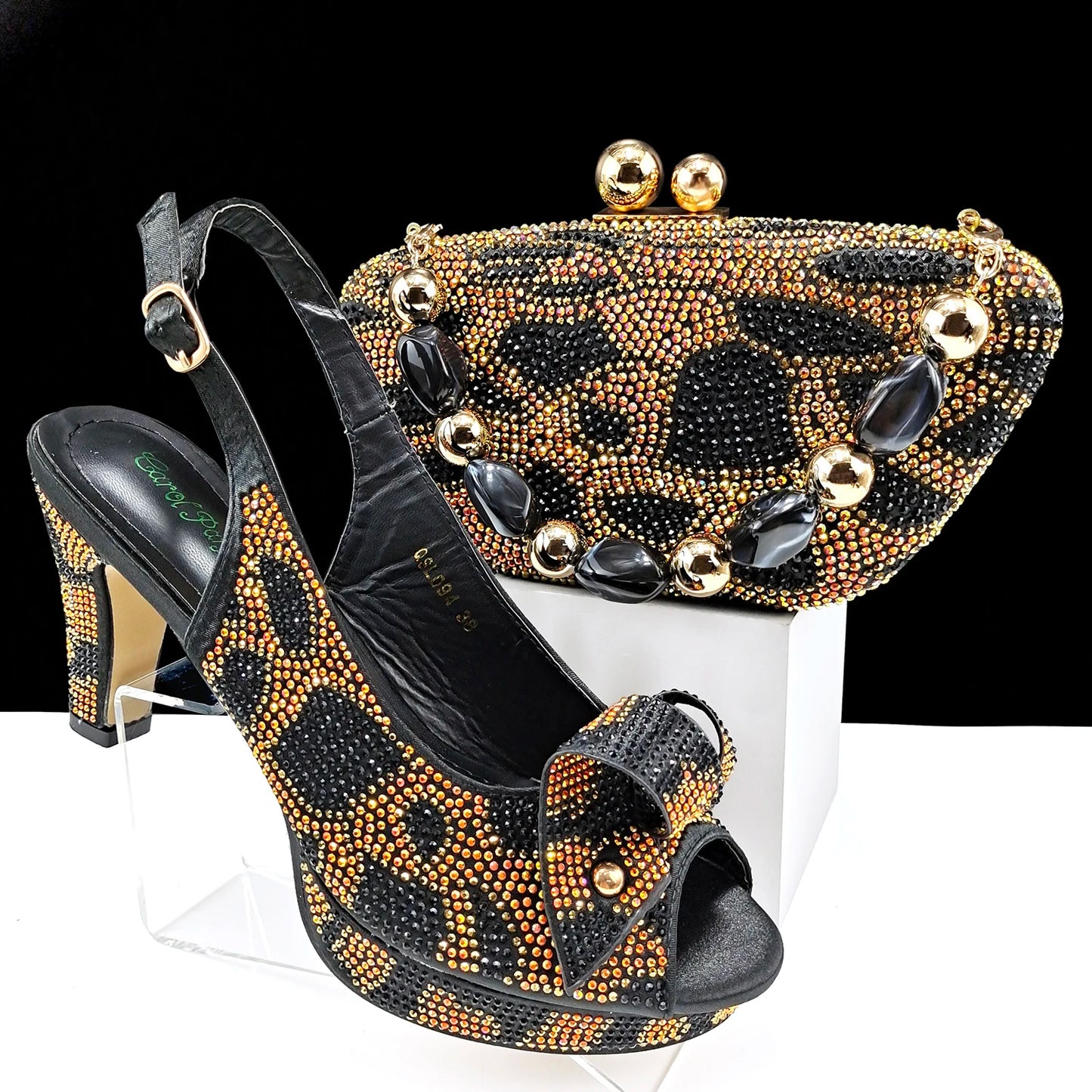 Fashion Design African Style Banquet Shoes And Bag Sexy High Heels And Full Diamond Dual Purpose Mini Bag Ladies Shoes