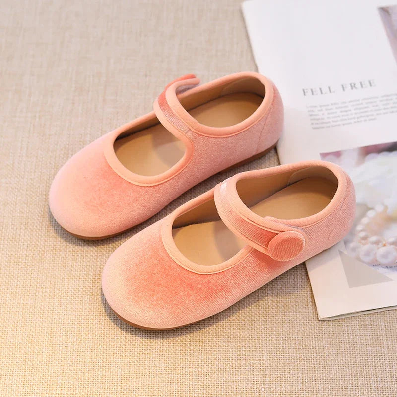 New 2025 Autumn Children Princess Shoes Girl's Ballet Flats Fashion Concise Style velvet Shallow Elegant All-match Kids Flats