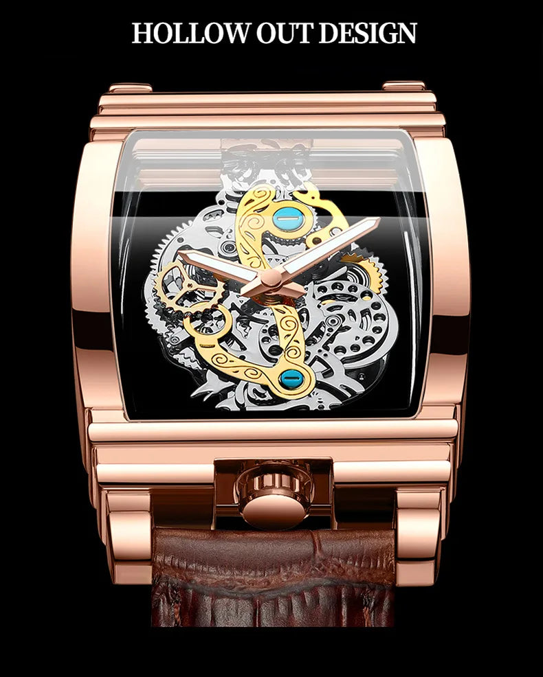 2024 Transparent Full Hollow Men Watch Metal Leather Quartz Mens Watches Waterproof Glow Cross-border Male Clock Wristwatch