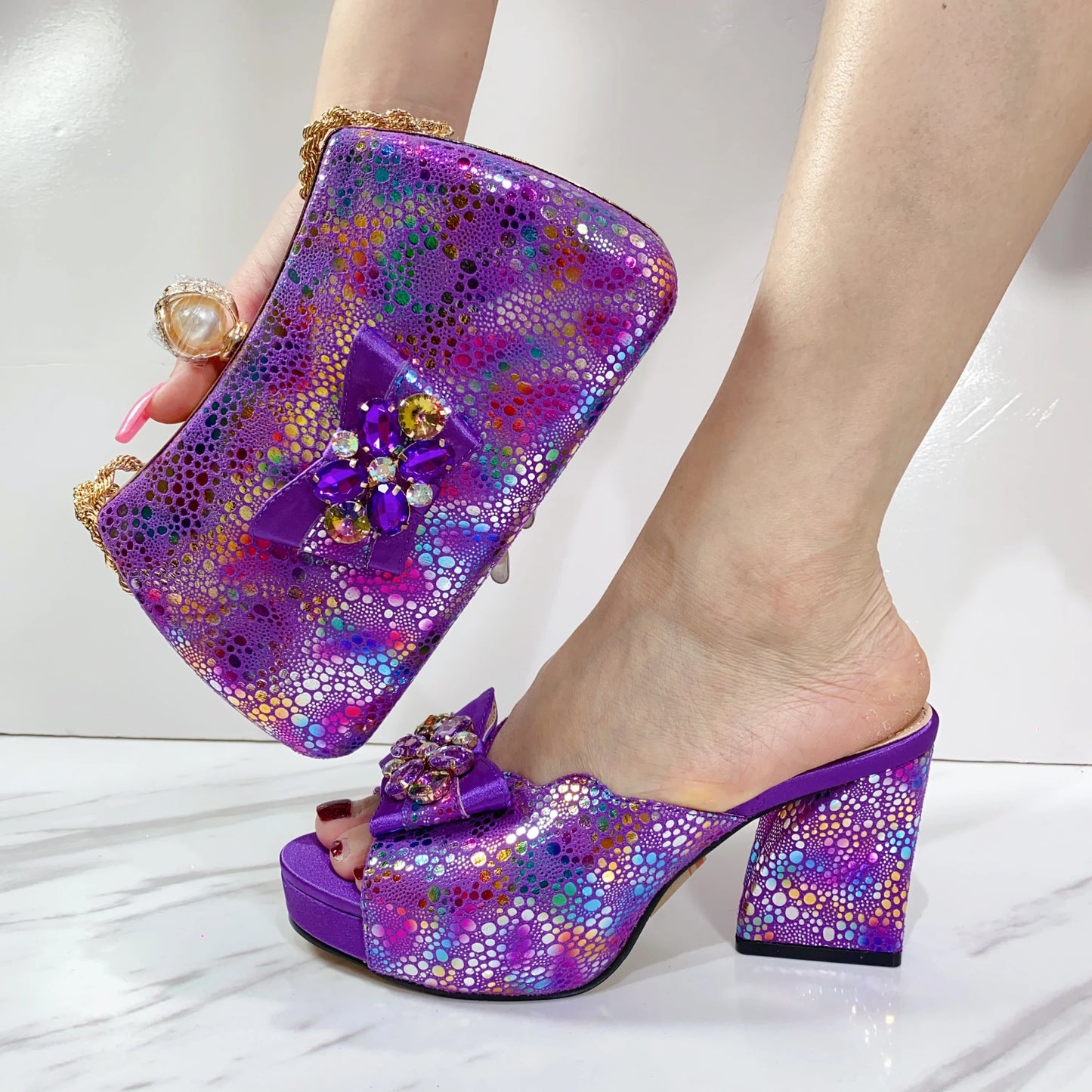 Brand New Women's Shoes High Heel Sandals Fashion Casual Shoes Hot Sale Ltalian Style Slingback African Ladies Sandals And Bags