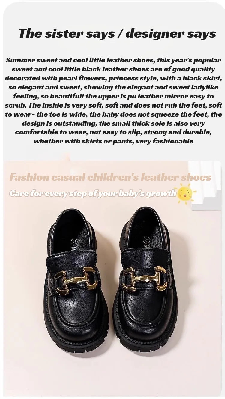 Girls' leather shoes princess shoes spring and autumn loafers non-slip soft-soled fashionable shoes