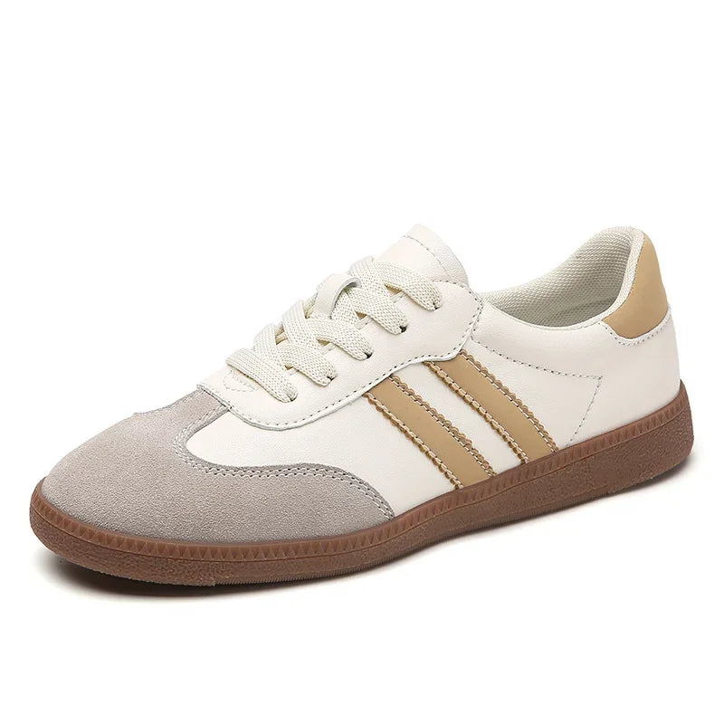 2024 Flat Luxury Shoes Women Autumn New Classic Ladies Sneakers Women Leather Retro Low Cut Lace -up Casual Round Toe Grey White