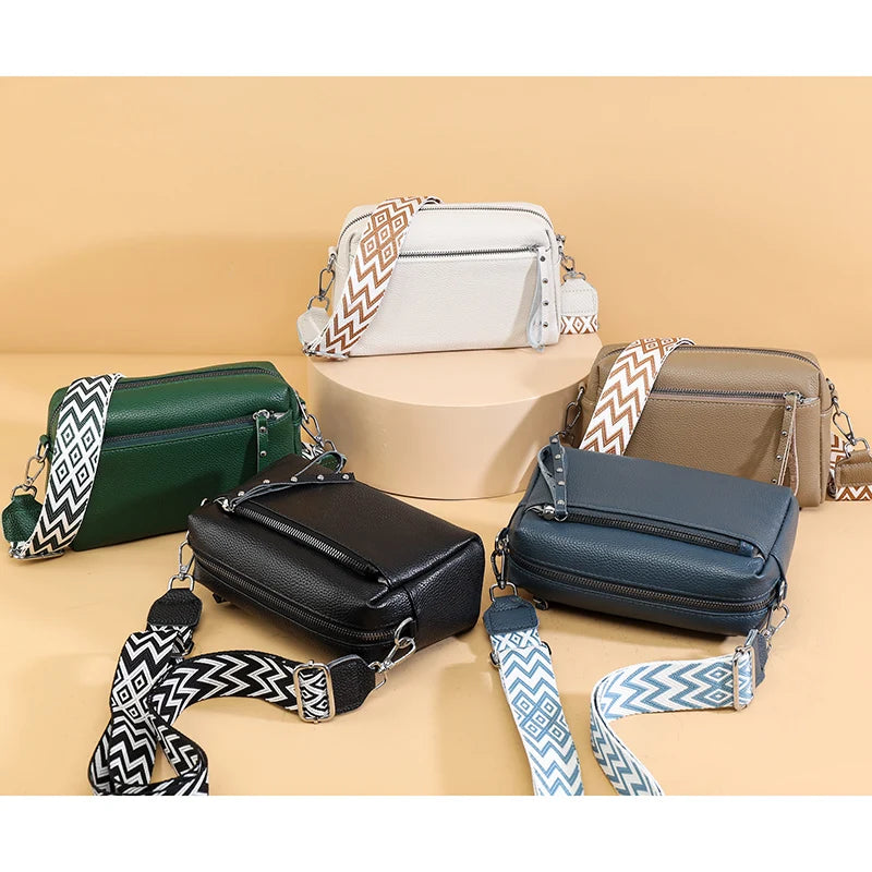 100% Cowhide 3 Layers Crossbody Shoulder Bag Luxury Genuine Leather Messenger Bag Fashion Daily Use For Women Wallet HandBag