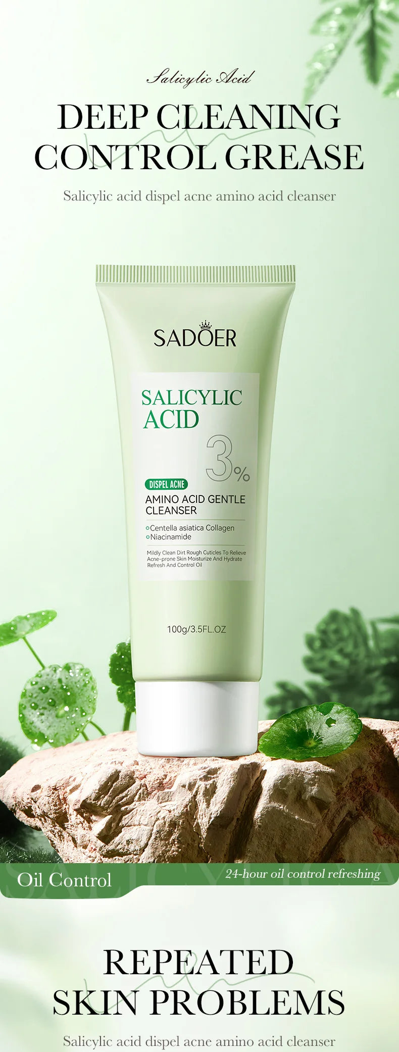 1/2pcs SADOER Salicylic Acid Facial Cleanser Face Wash Foam Face Cleanser Moisturizing Facial Cleansing Face Skin Care Products