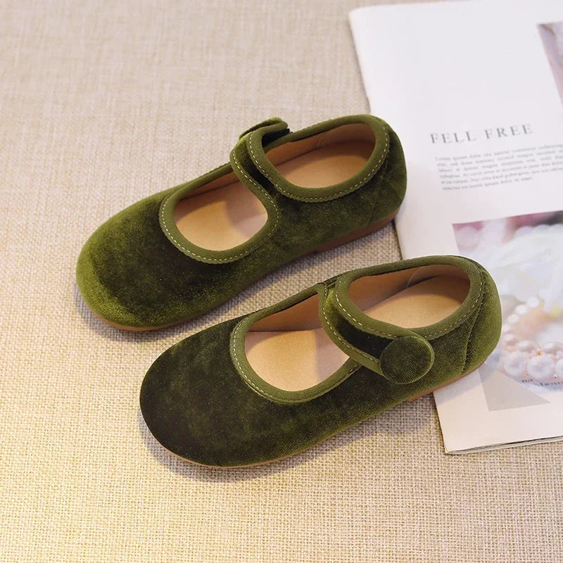New 2025 Autumn Children Princess Shoes Girl's Ballet Flats Fashion Concise Style velvet Shallow Elegant All-match Kids Flats
