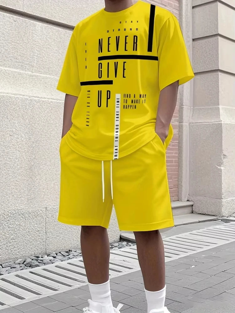 2025 Men's Short Sleeve Suit Creative Graffiti Print Outdoor Street Fashion Short Sleeve Top Shorts Casual T-shirt Two-Piece Set