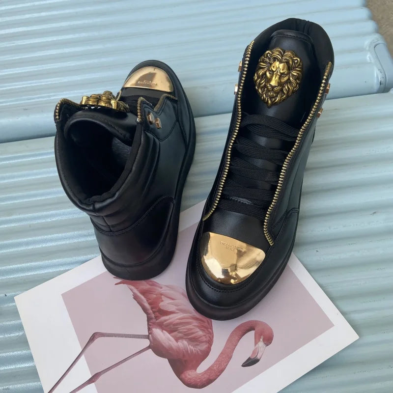 Men's High-Top Designer Sneakers - Casual Athletic Shoes with Zip Detail
