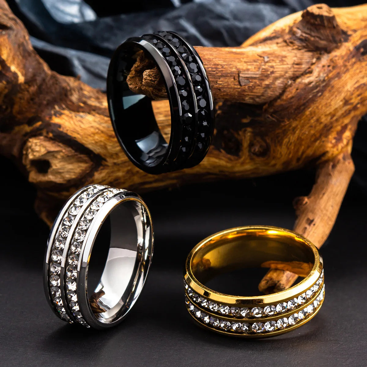 Hot Selling Stainless Steel Couple New Fashion Double Row Drilling Ring For Women Men Jewelry Valentine's Day Gifts Size 5-13