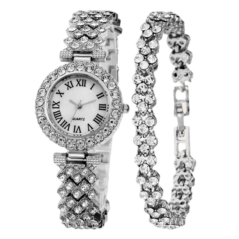 Women's Fashion Quartz Watch Full Diamond Steel Band Water Diamond Full Sky Star Roman Pattern Bracelet Reloj Girl UTHAI H11