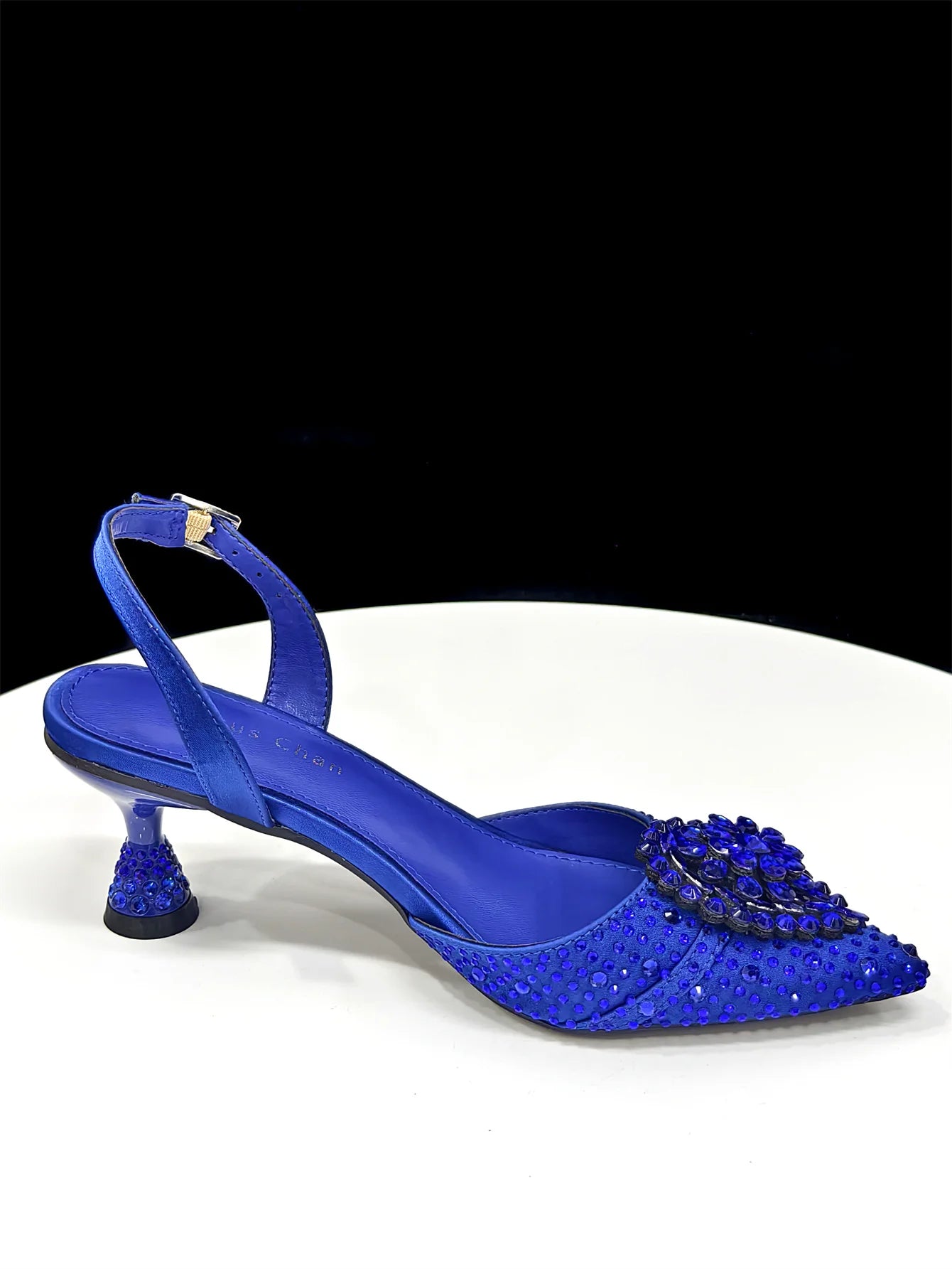Pointed Toe High Heels Sandals for Women 2025 Elegant Blue Diamond Pumps Italian Shoes and Bags Matching Set