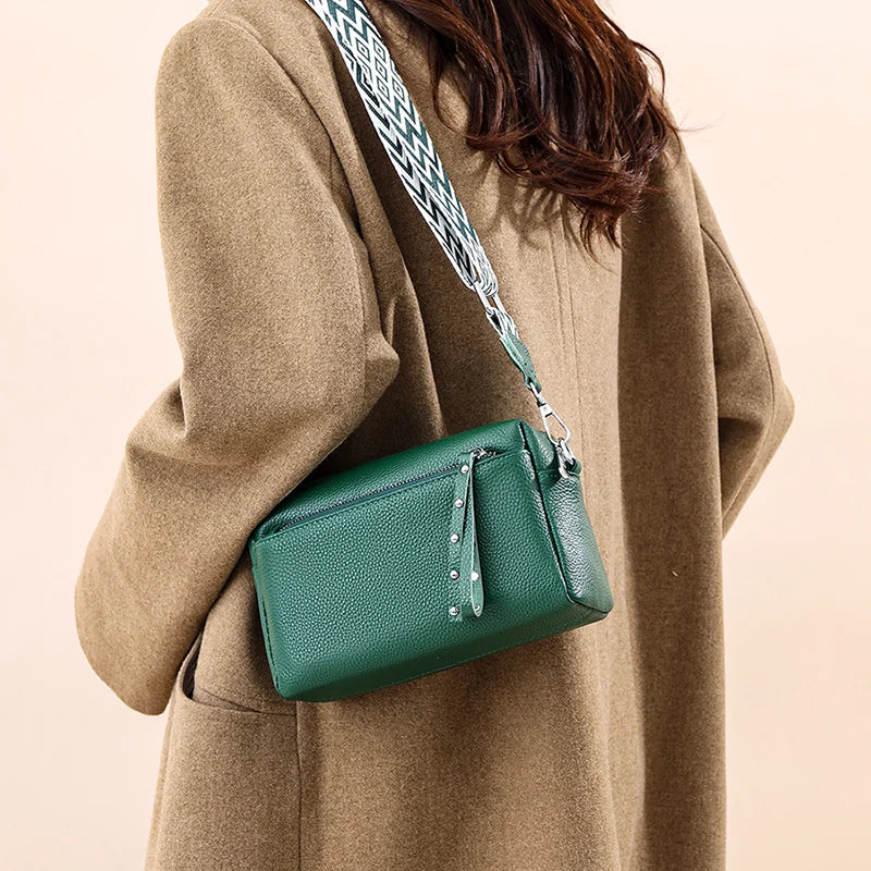 100% Cowhide 3 Layers Crossbody Shoulder Bag Luxury Genuine Leather Messenger Bag Fashion Daily Use For Women Wallet HandBag