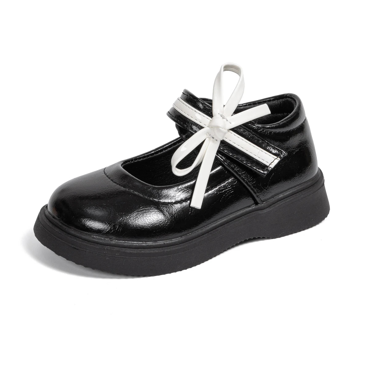 Classic Children's Leather Shoes Spring and Autumn Bow Metal Buckle Mary Jane Party Shoes Soft Bottom Black Princess Shoes