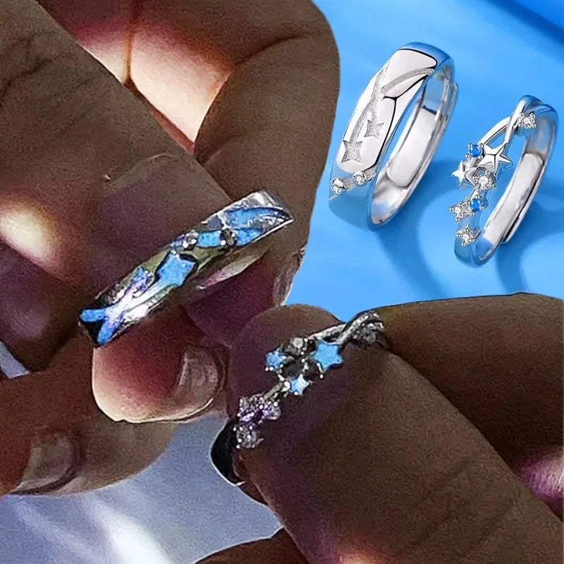 Sweet Couple Night Glowing Star Style Unique Design Premium Feel Adjustable Rings Simple Opening Luminous Lovers Exquisite Ring
