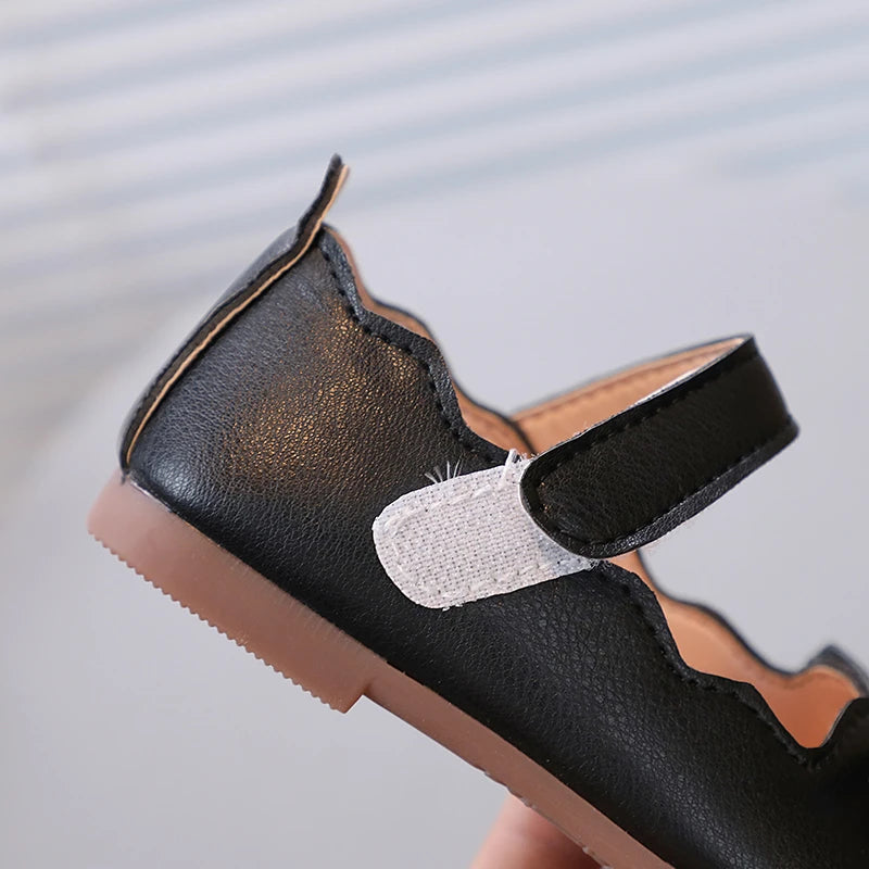 Little Girl's Princess Shoes Spring Black White Bowtie Cute Children Flat Shoe Shallow Matte Pu Leather Comfy Kids Shoe 21-30