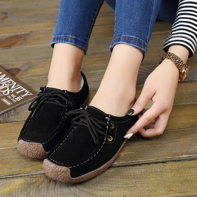 New Arrival Women Casual Shoes 2025 Suede Leather Flats Sneakers Lace Up Moccasins Ladies Shoes Fashion Loafers Plus Size 35-42
