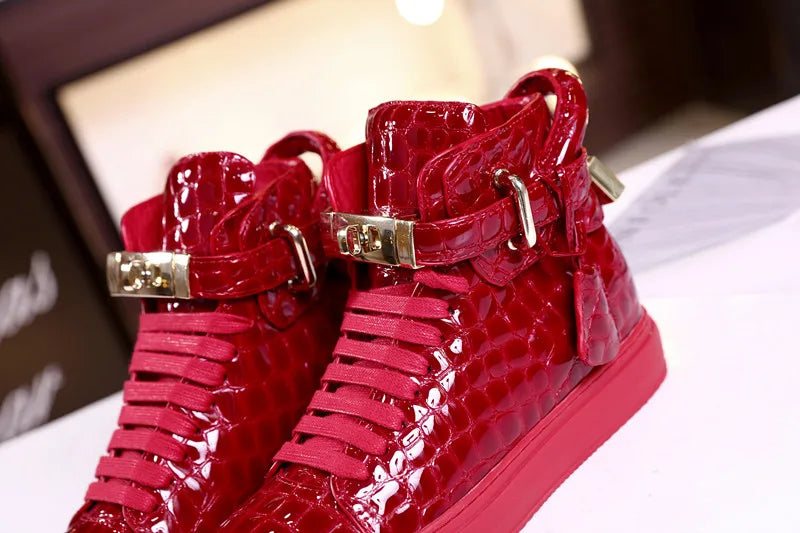 Unisex High-Top Leather Sneakers - Casual Running Shoes with Metal Details