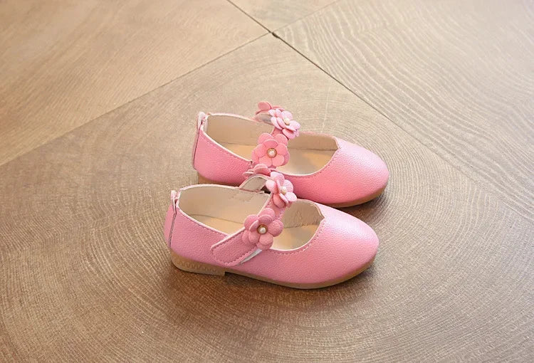 Spring and Autumn New Girls Leather Shoes Children Flats Princess Shoes Kids Flower Sweet for Wedding Cute Fashion Floral Flats