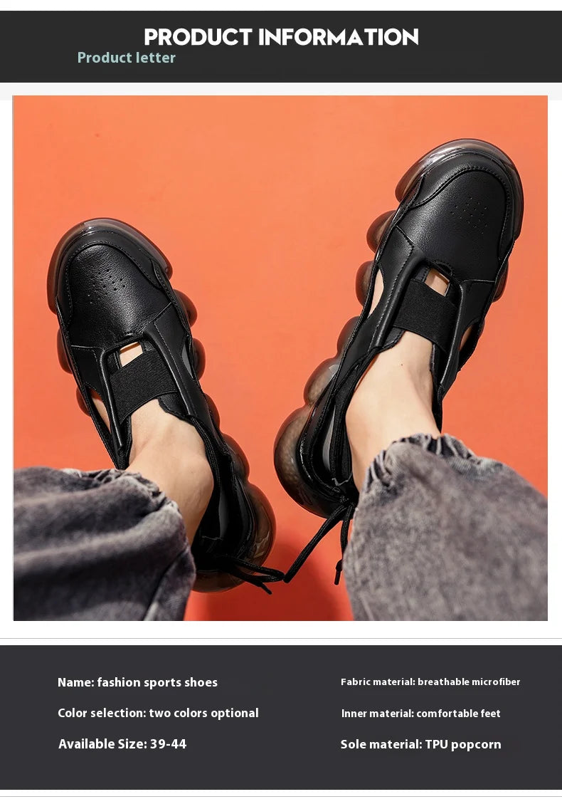 New popcorn cushioned soft sole coconut shoes low top casual sports shoes men's leather summer hollow fashion sandals