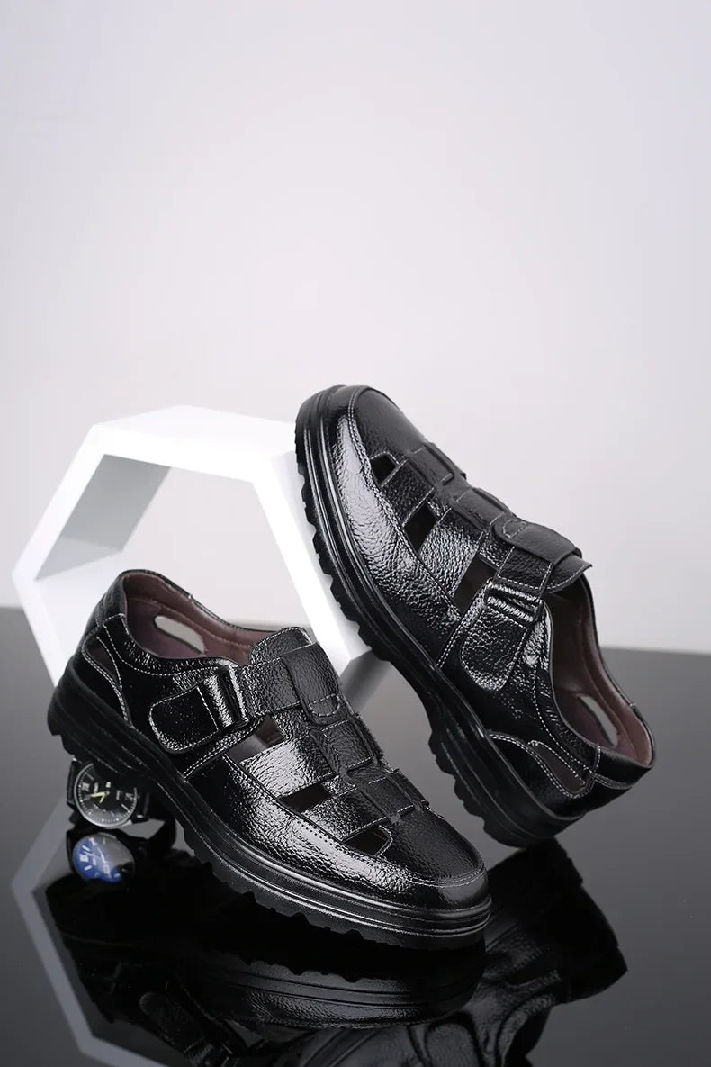2025 Summer New Men's Shoes Casual men sandals Breathable genuine leather toe shoes Male Hollow out comfortable Sandals Homme