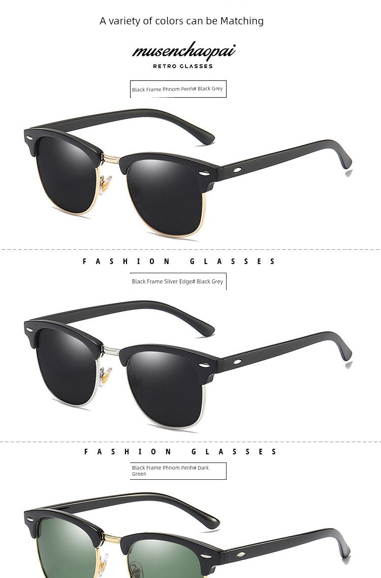 2024 New Arrival Trendy Polarized Half Frame Square Sunglasses Driving Box Men and Women Fashion K-style Sun Glasses