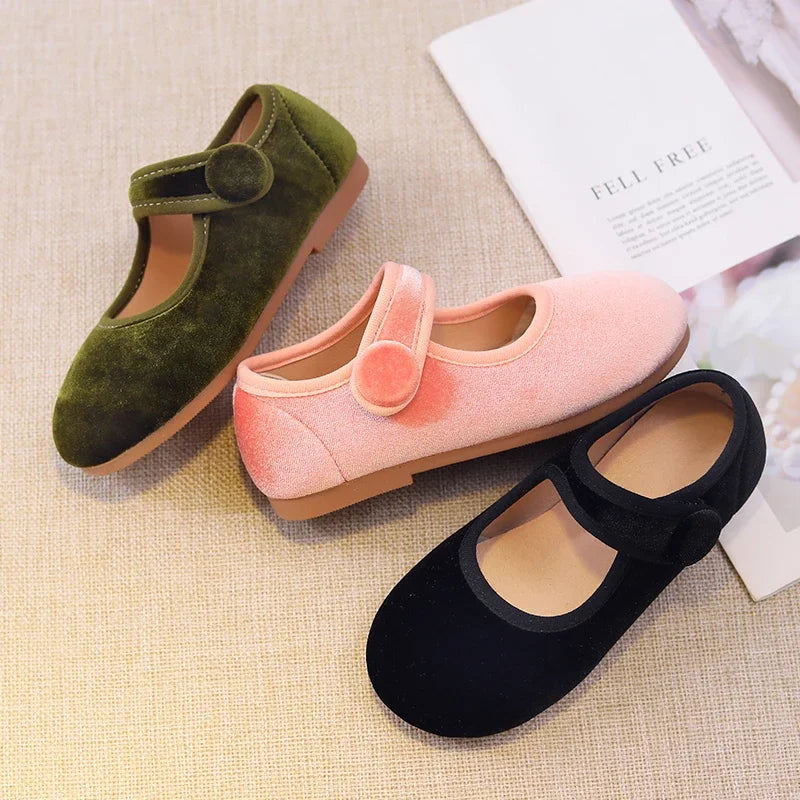New 2025 Autumn Children Princess Shoes Girl's Ballet Flats Fashion Concise Style velvet Shallow Elegant All-match Kids Flats