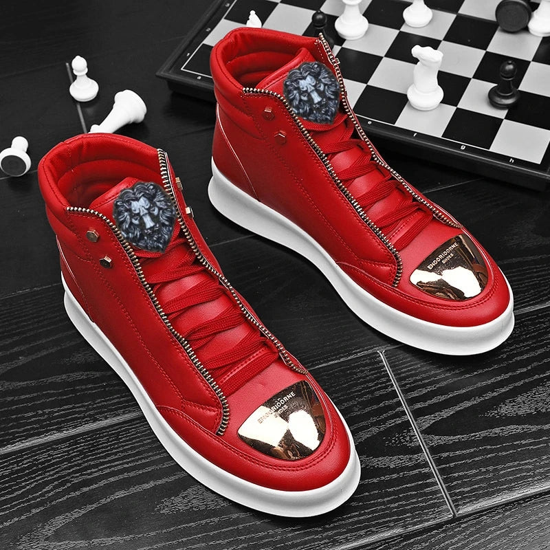 Men's High-Top Designer Sneakers - Casual Athletic Shoes with Zip Detail