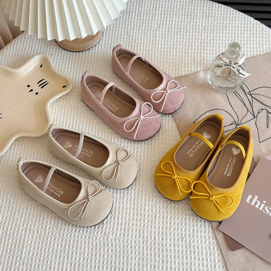 2025 Spring Autumn New Children Leather Shoes for Girls Fashion Korean Style Soft Sole Anti-slippery Sweet Bowtie Princess Shoes