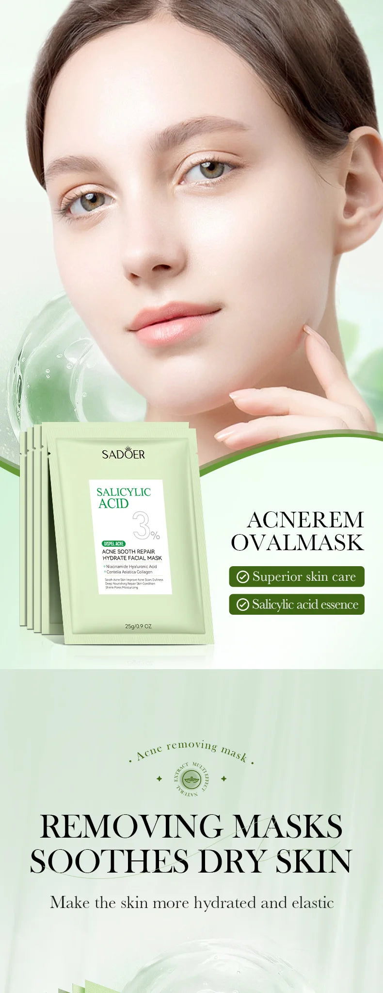 5/10pcs SADOER Salicylic Acid Face Mask Moisturizing Nourishing Firming Hydrating Facial Masks Face Sheet Mask Skin Care